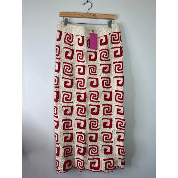 NWT Rhode Ana Crochet Pattern Maxi Skirt Women's Red Swirl Size: Medium - Picture 2 of 8